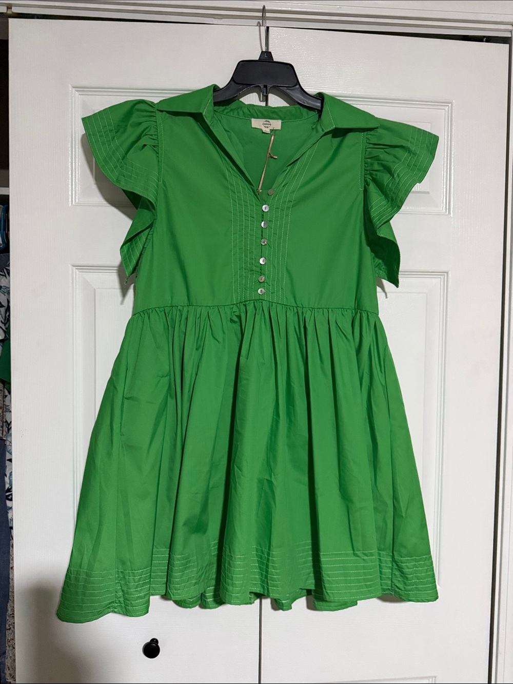 entro Bright Green Ruffle Sleeve Mini Dress